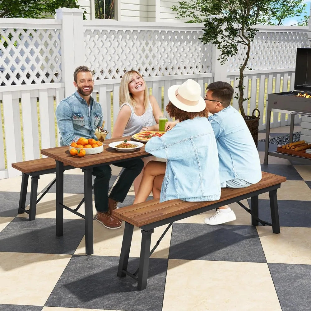 Set of 2-55" Outdoor Natural Acadia Wood Folding Benches