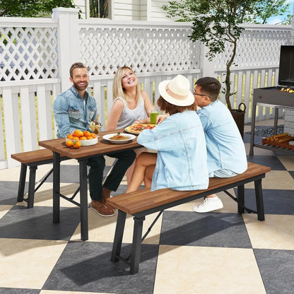Set of 2-55" Outdoor Natural Acadia Wood Folding Benches