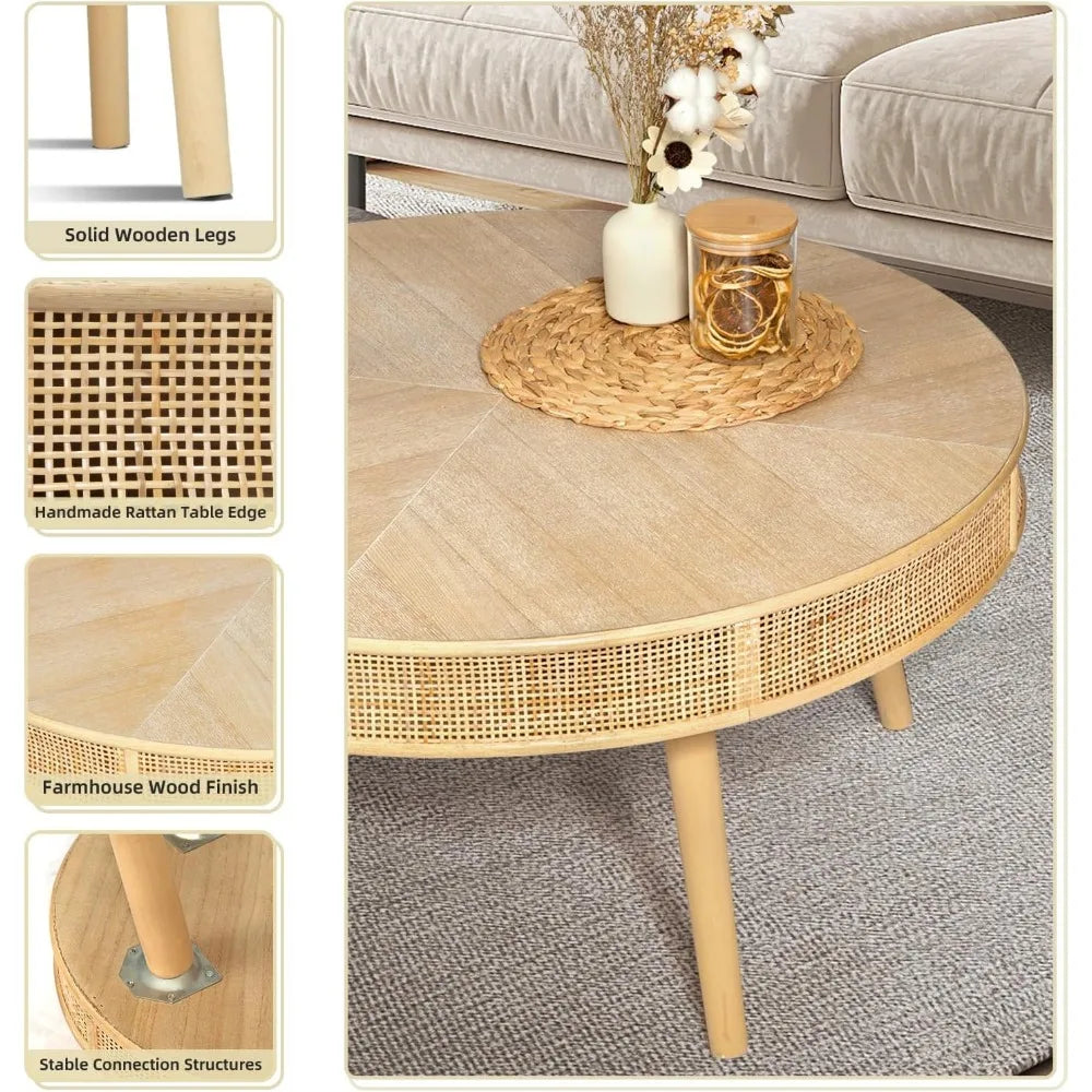 2-Piece Farmhouse Natural Coffee Tables