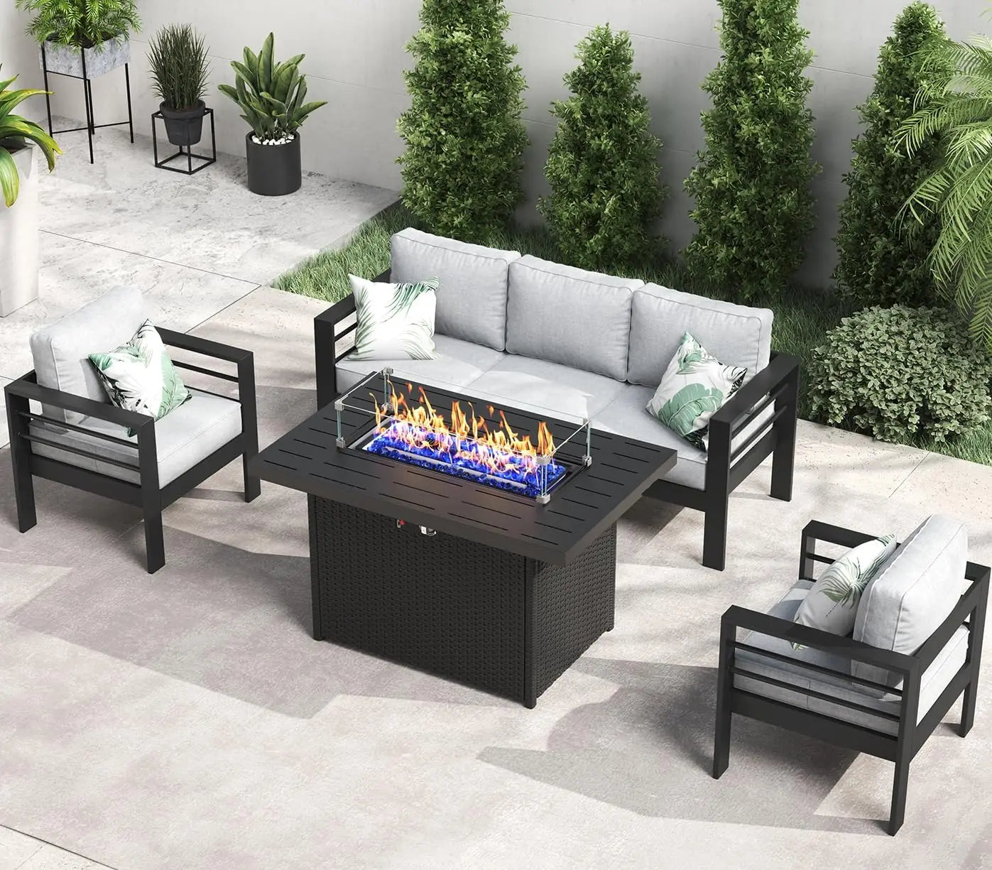 4 or 5 Pc-Patio Sectional Furniture With Fire Pit Table or Coffee Table
