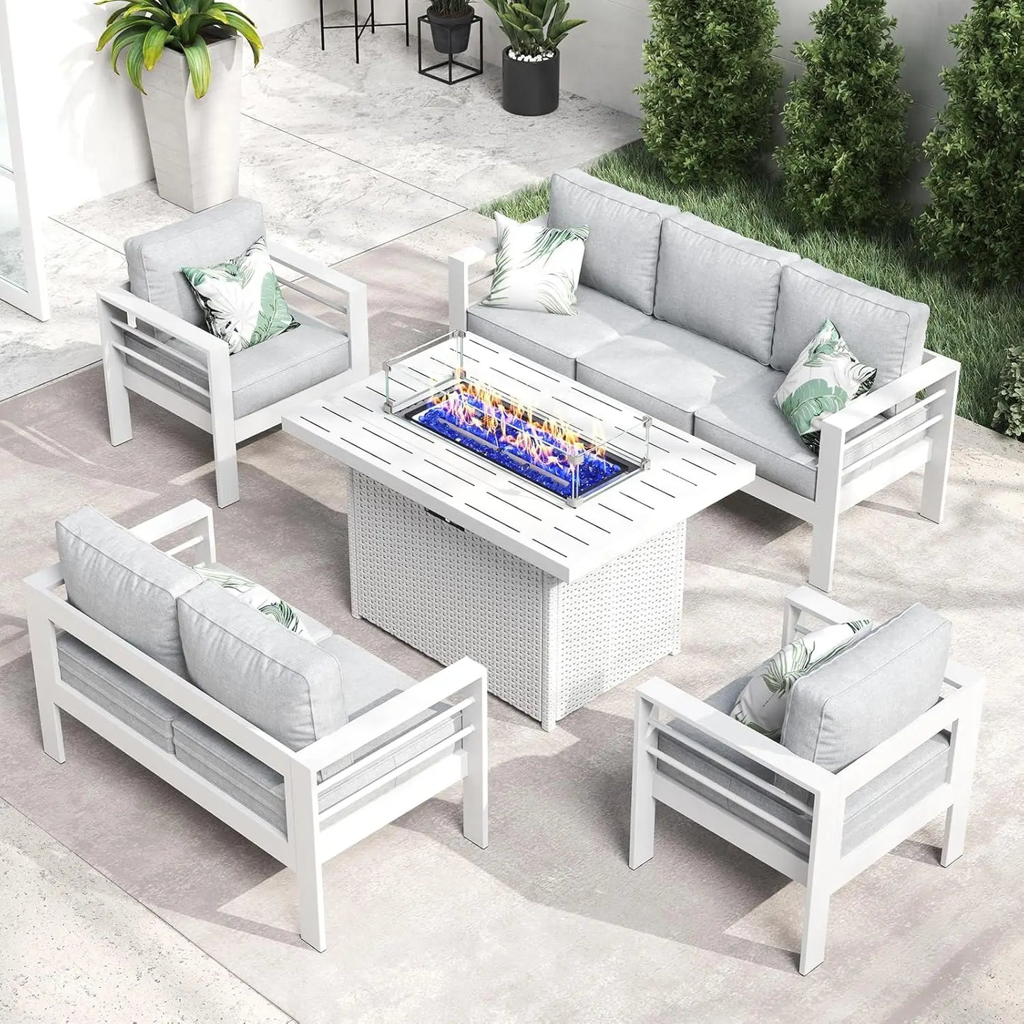 4 or 5 Pc-Patio Sectional Furniture With Fire Pit Table or Coffee Table