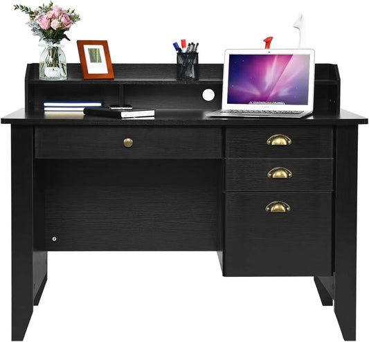 Wooden Desk with Drawers and Hutch