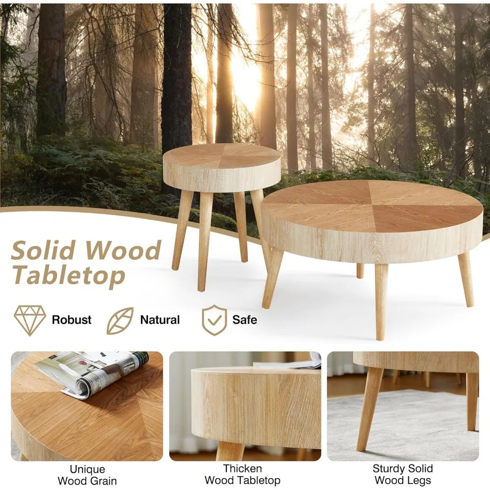 2-Piece Round Farmhouse Coffee Tables