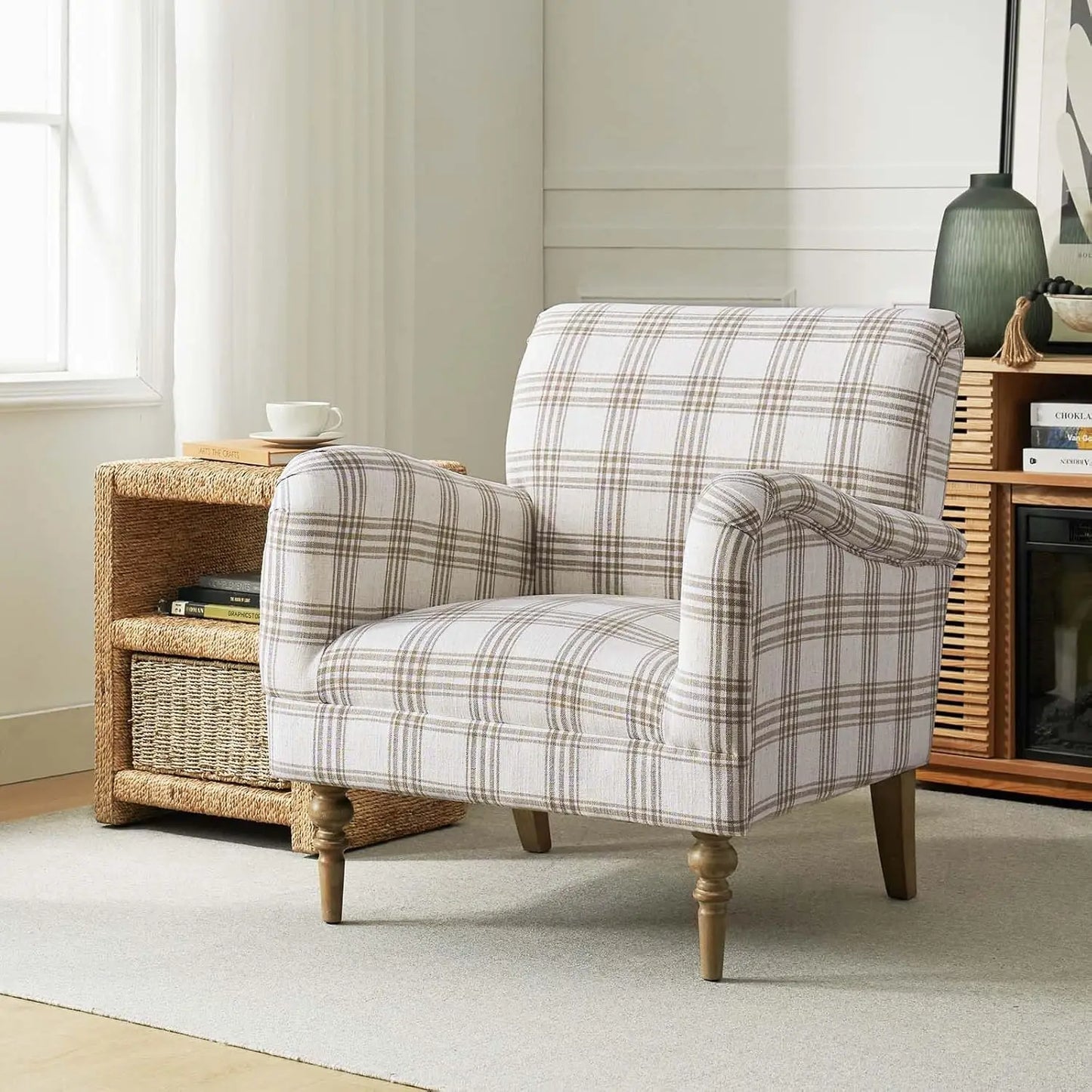 Tan Striped or Plaid Accent Chair