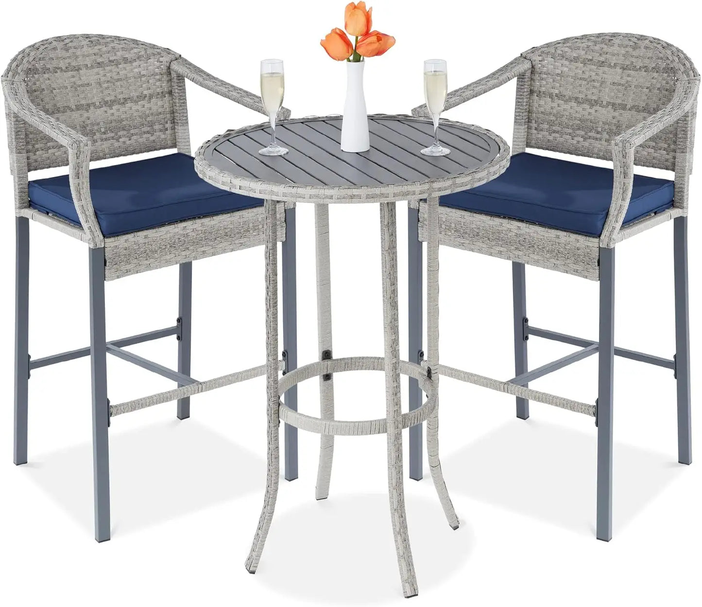 3-Piece Outdoor Wicker Bar Height Bistro Furniture