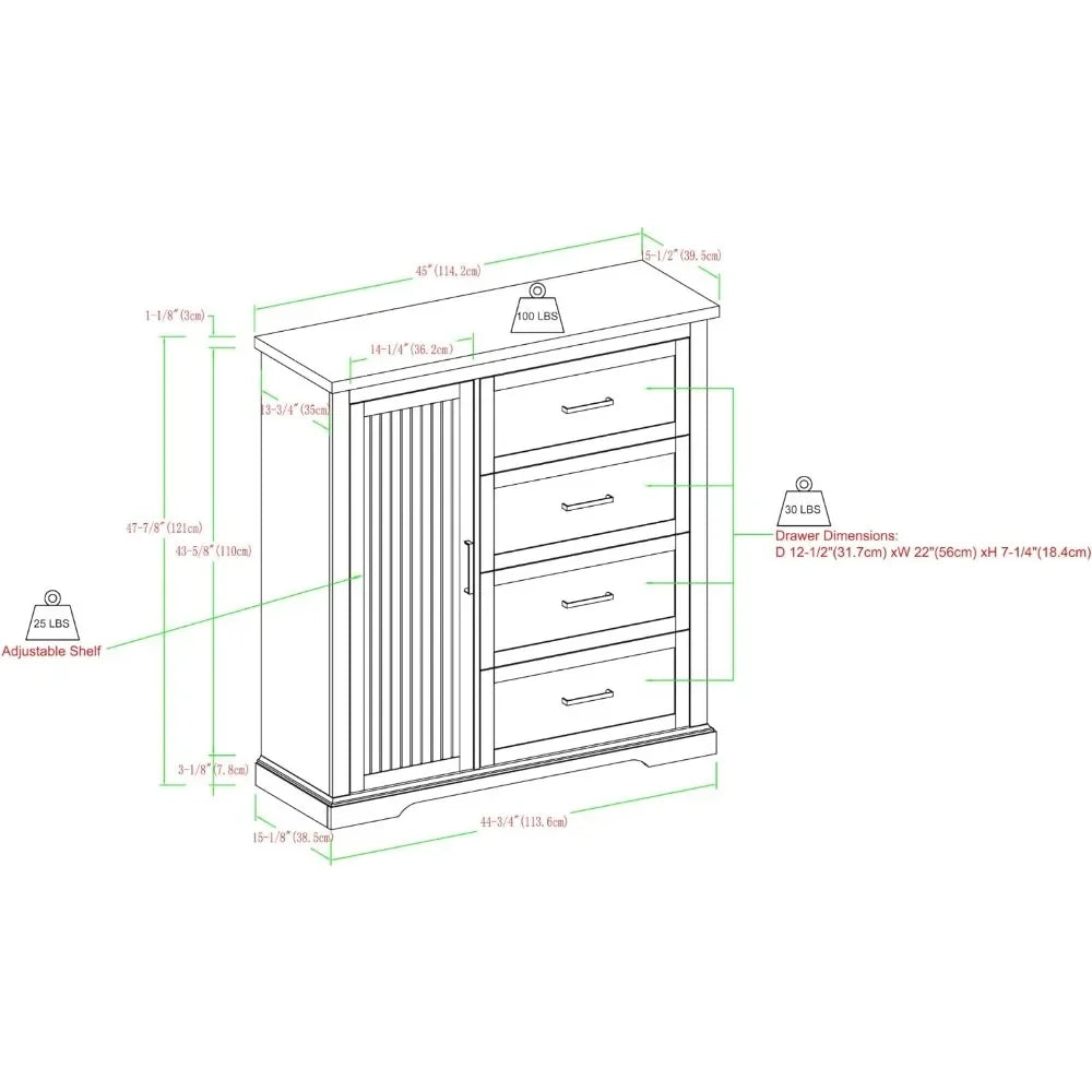 4-Drawer Grooved Door Wardrobe