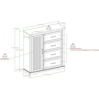 4-Drawer Grooved Door Wardrobe