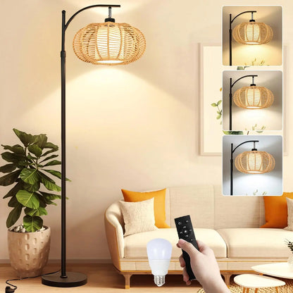 72.8" 2-shade Boho Wicker Floor Lamp