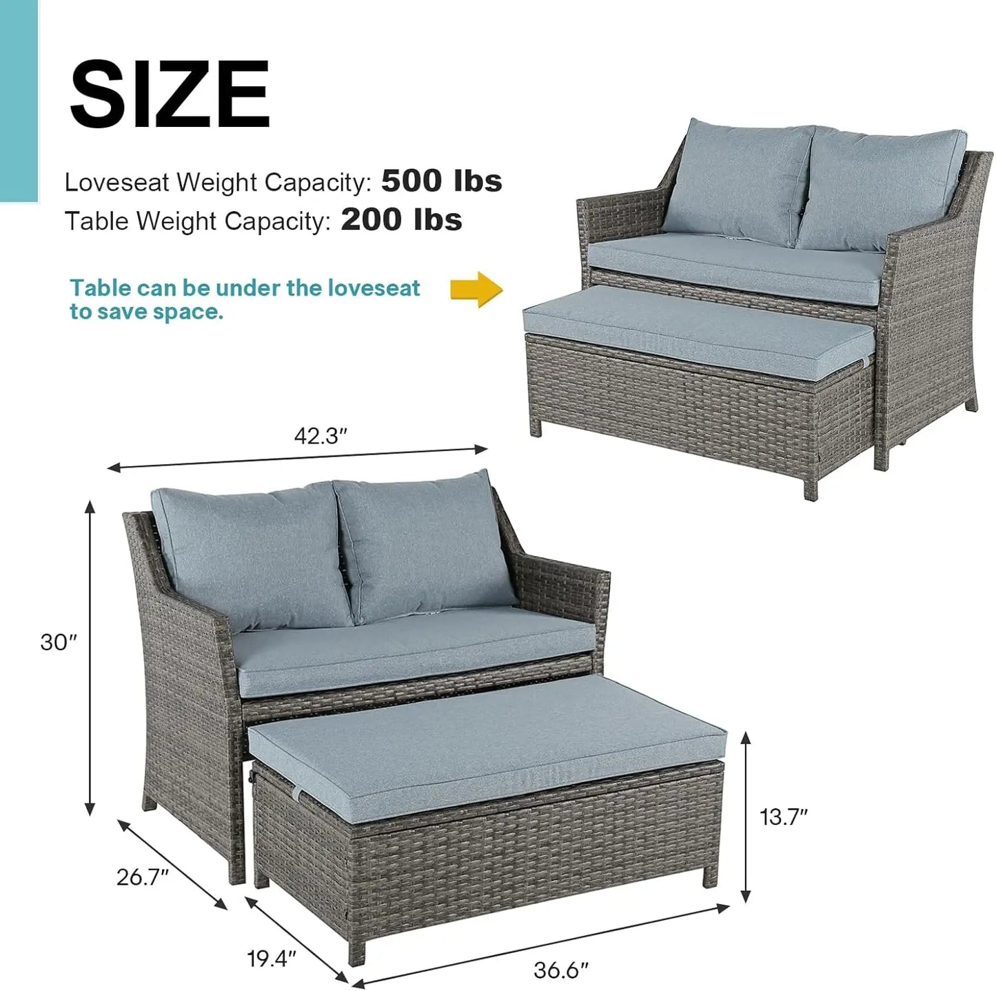 2-Piece Patio Wicker Loveseat and Coffee Table Set