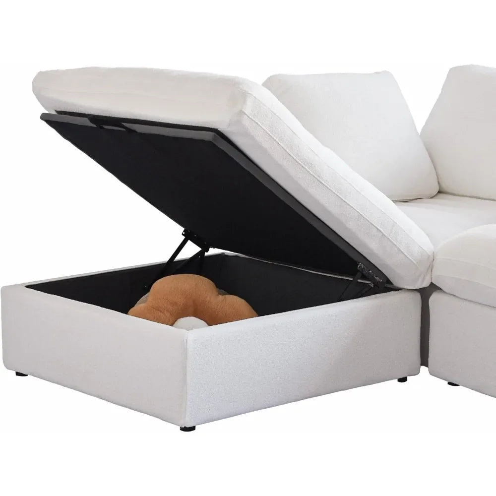 Sectional Sofa with Storage Ottomans-Washable