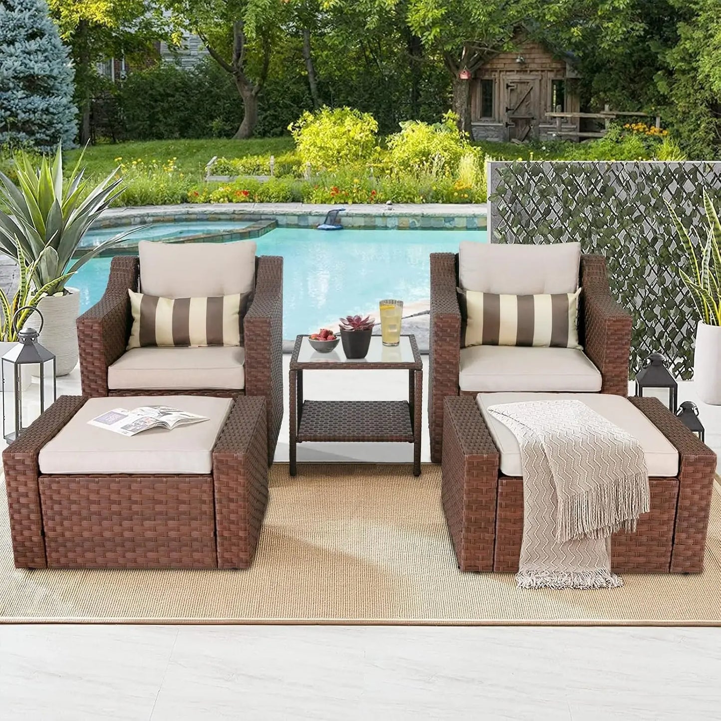 5-Piece Brown Wicker Patio Set