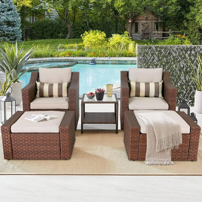 5-Piece Brown Wicker Patio Set