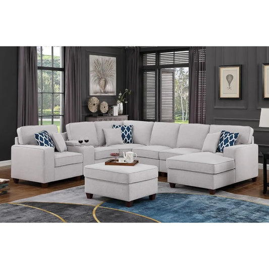 8-pc Soft Linen Sectional Sofa