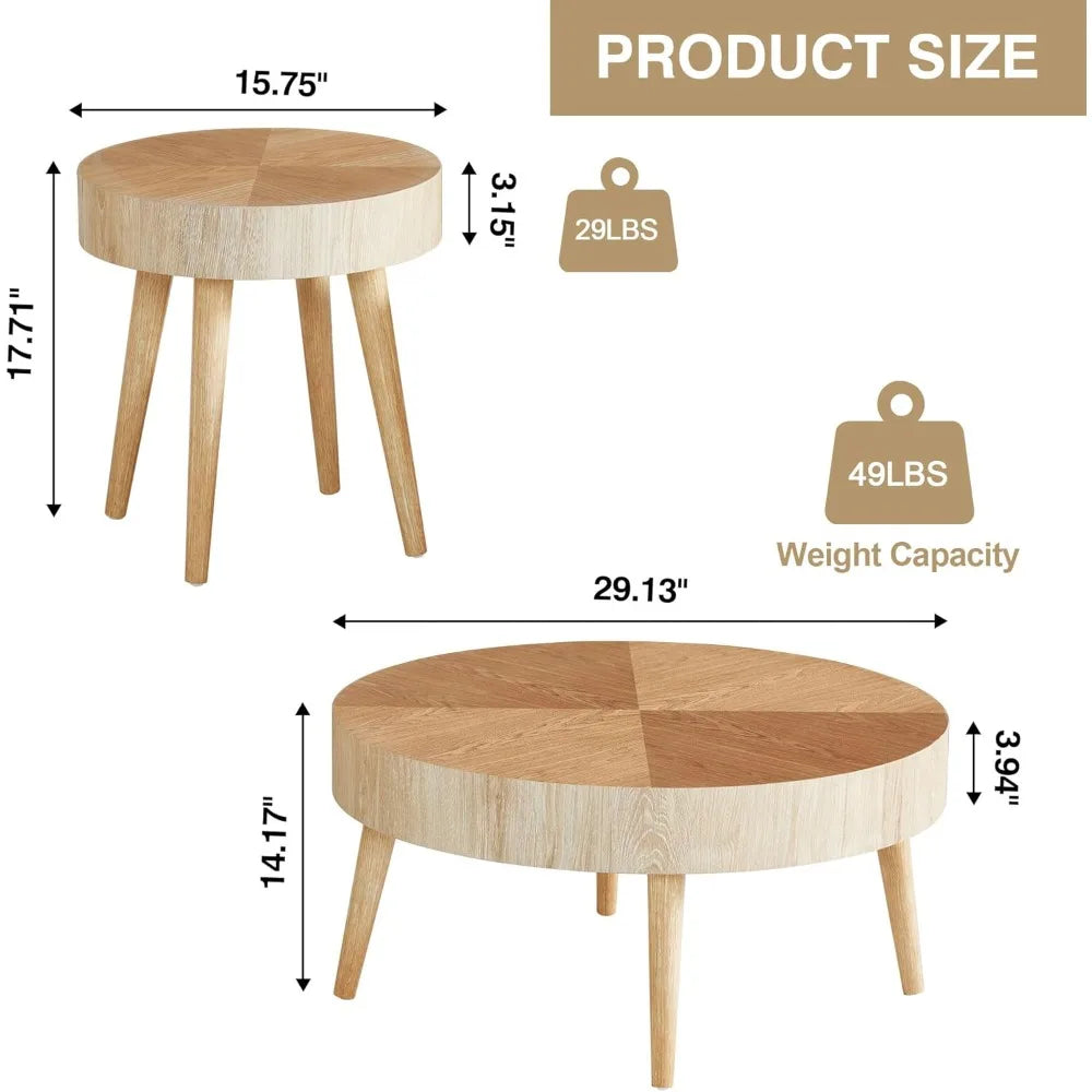 2-Piece Round Farmhouse Coffee Tables