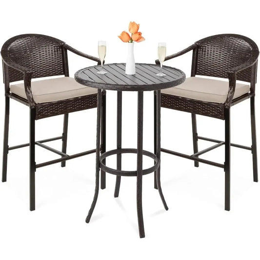 3-Piece Outdoor Wicker Bar Height Bistro Furniture
