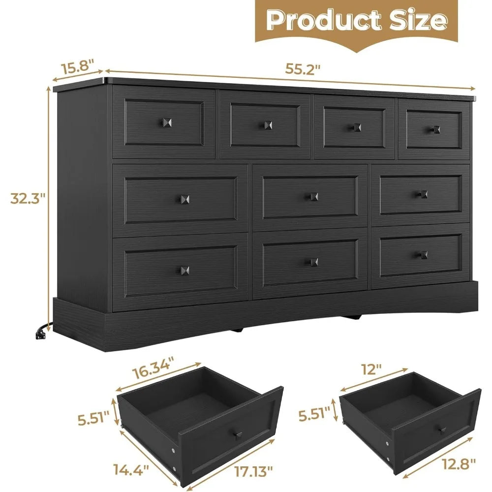 10-Drawer Black Bedroom Dresser