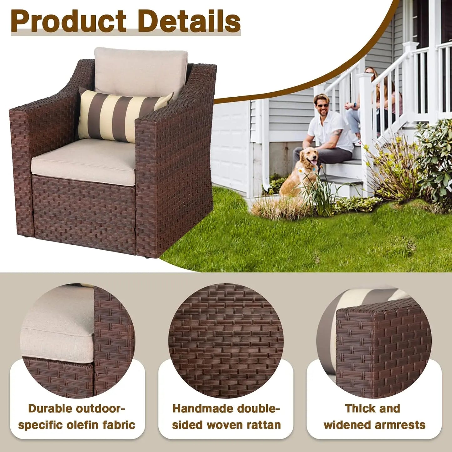 5-Piece Brown Wicker Patio Set