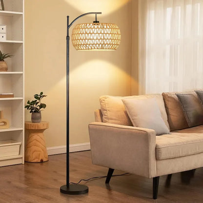 72.8" 2-shade Boho Wicker Floor Lamp