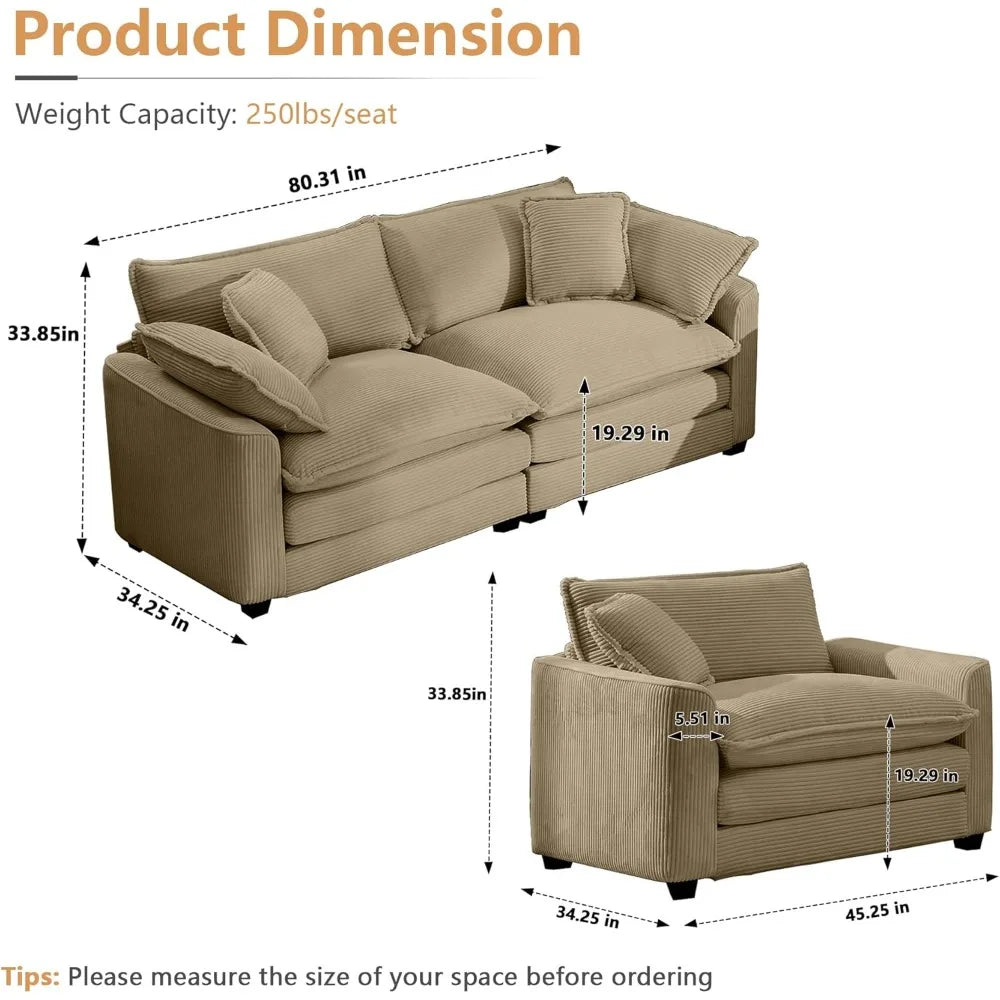 3 Pc Camel Sofa Set