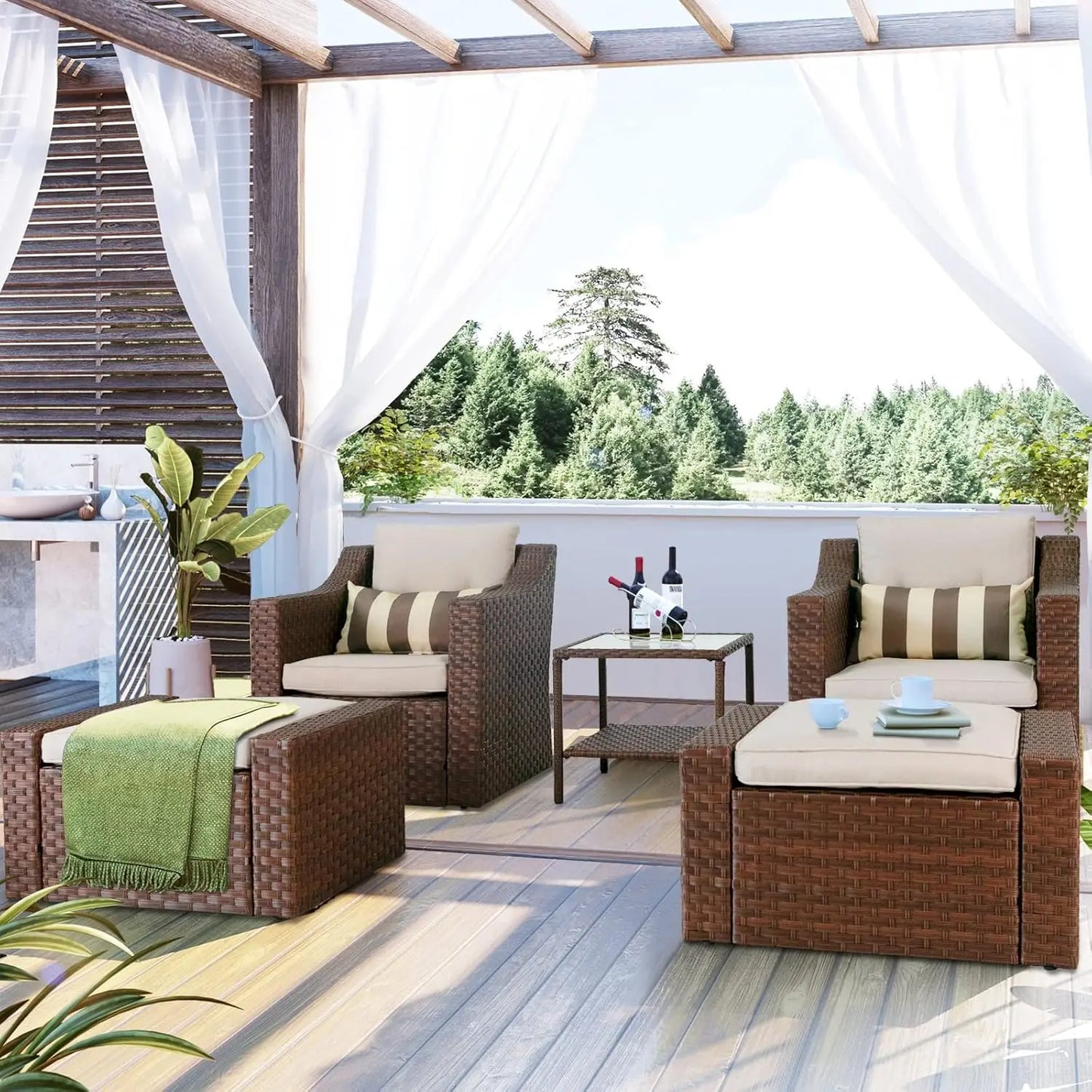 5-Piece Brown Wicker Patio Set