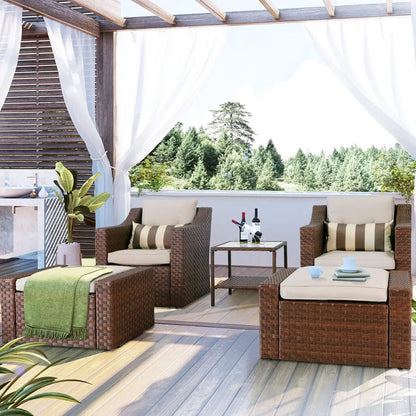 5-Piece Brown Wicker Patio Set
