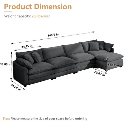 149.5" Sectional Sofa w/Ottoman