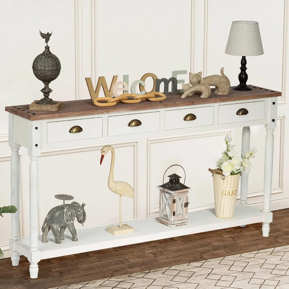 60" Farmhouse Console Table with 4 Drawers