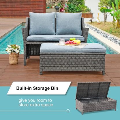 2-Piece Patio Wicker Loveseat and Coffee Table Set