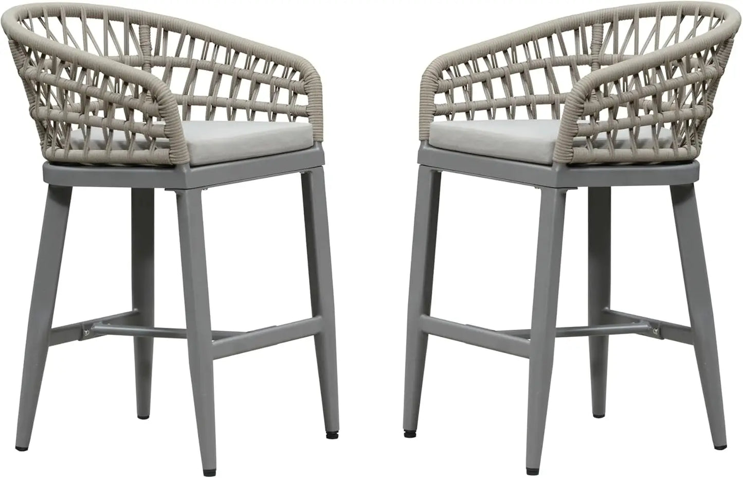 Set of 2-Outdoor Rattan 24" Counter Height Bar Stools