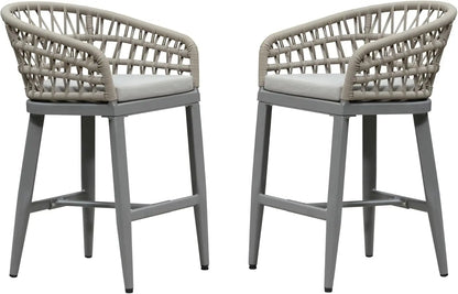 Set of 2-Outdoor Rattan 24" Counter Height Bar Stools