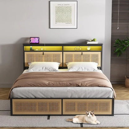 Queen-Boho Rattan Bed Frame