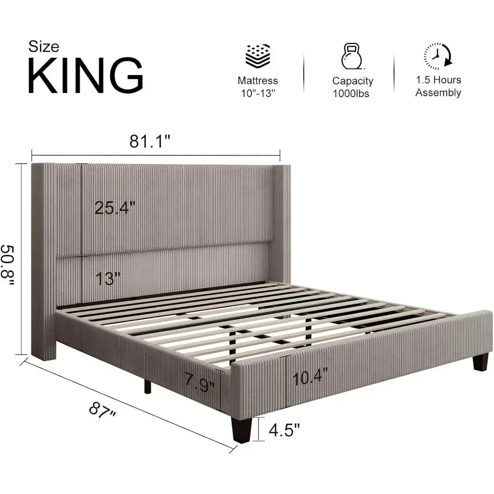 King/Queen Wood Corduroy Bed Frames