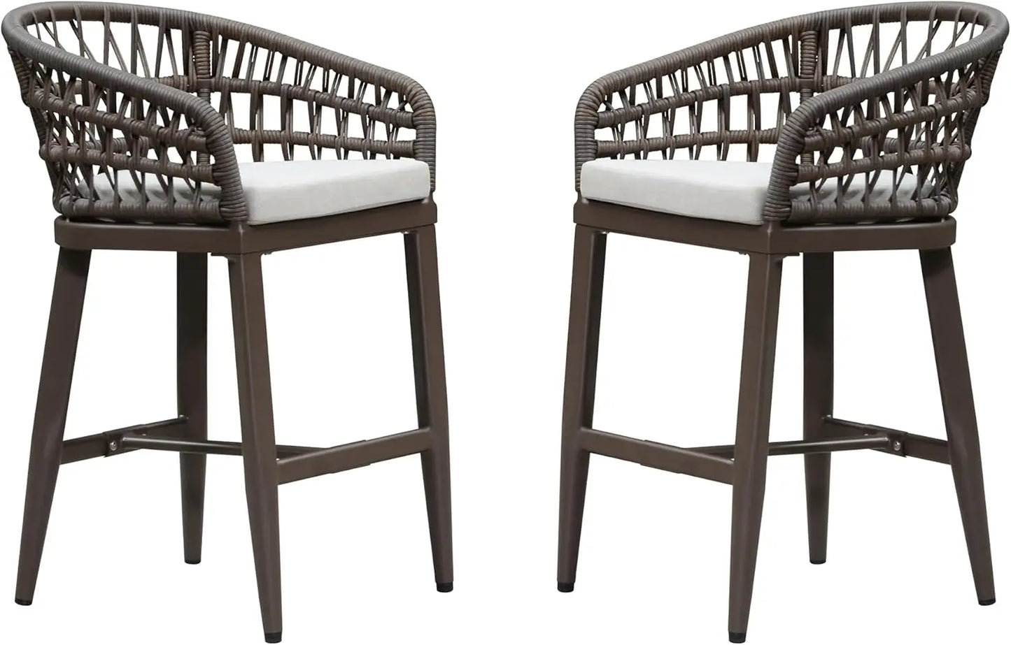 Set of 2-Outdoor Rattan 24" Counter Height Bar Stools