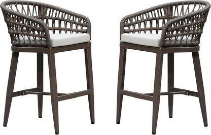 Set of 2-Outdoor Rattan 24" Counter Height Bar Stools