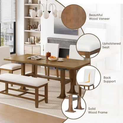 56-76"-L, 6-Piece Extendable Dining Table Set