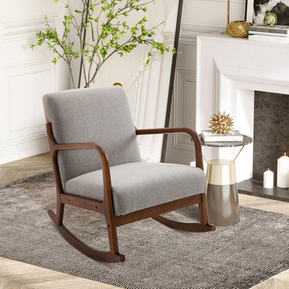 Wooden Framed Light Grey Linen Rocking Chair