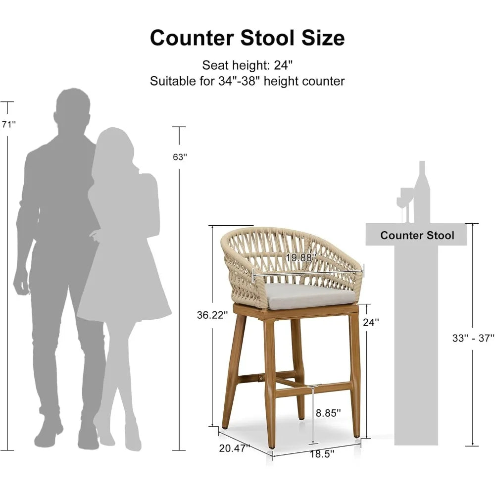 Set of 2-Outdoor Rattan 24" Counter Height Bar Stools