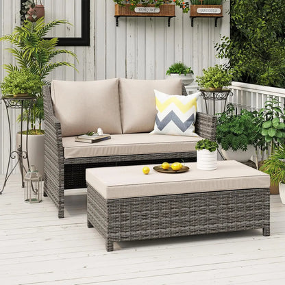 2-Piece Patio Wicker Loveseat and Coffee Table Set
