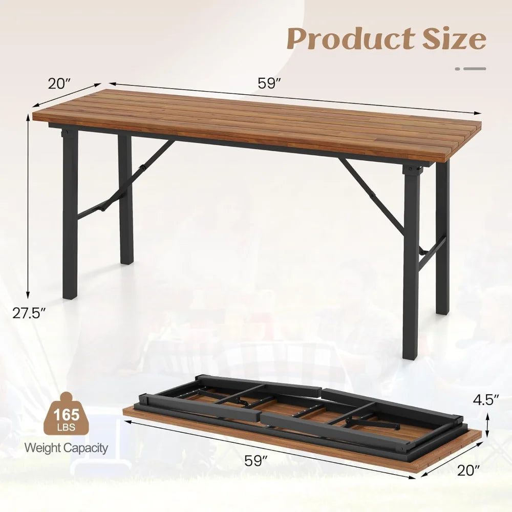 4-6 Person-59" Outdoor Natural Acadia Wood Folding Table