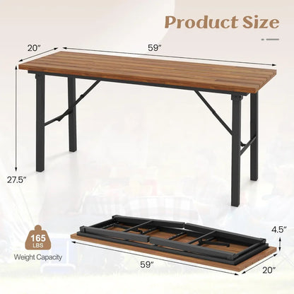 4-6 Person-59" Outdoor Natural Acadia Wood Folding Table