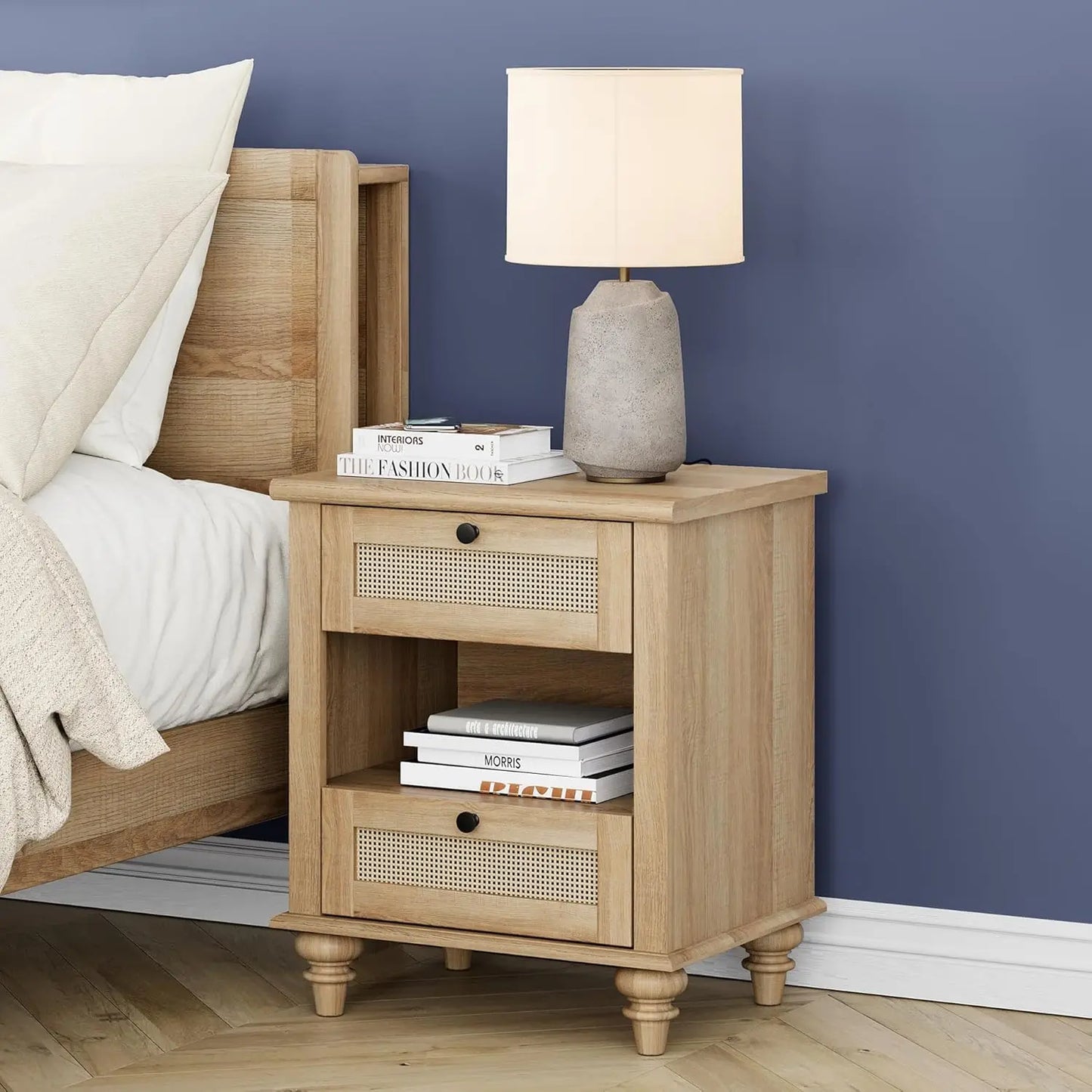 Rattan Wood Side Table/Nightstand