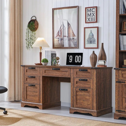 60" Farmhouse Executive Desk with Drawers