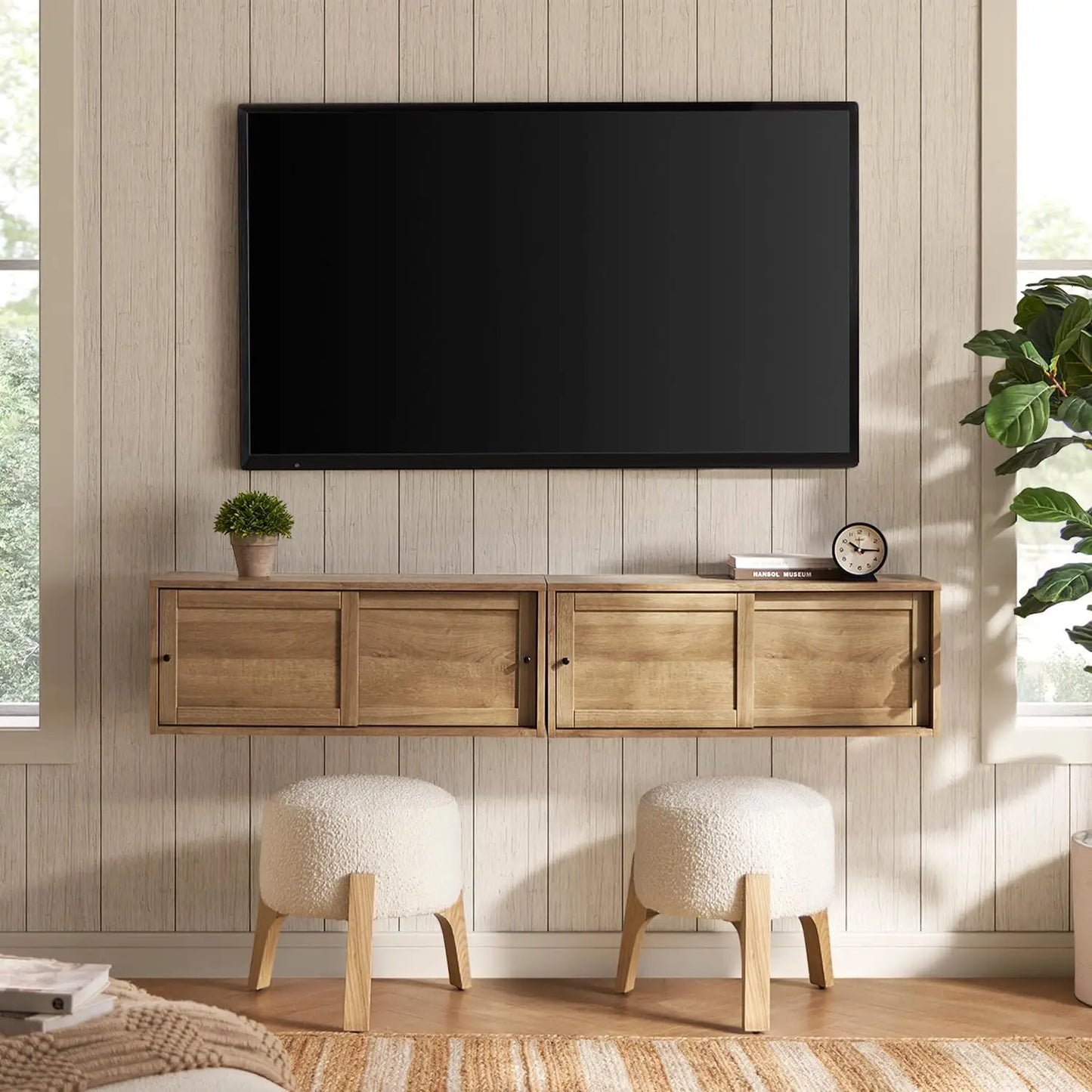 Oak Wall Mounted TV Stand