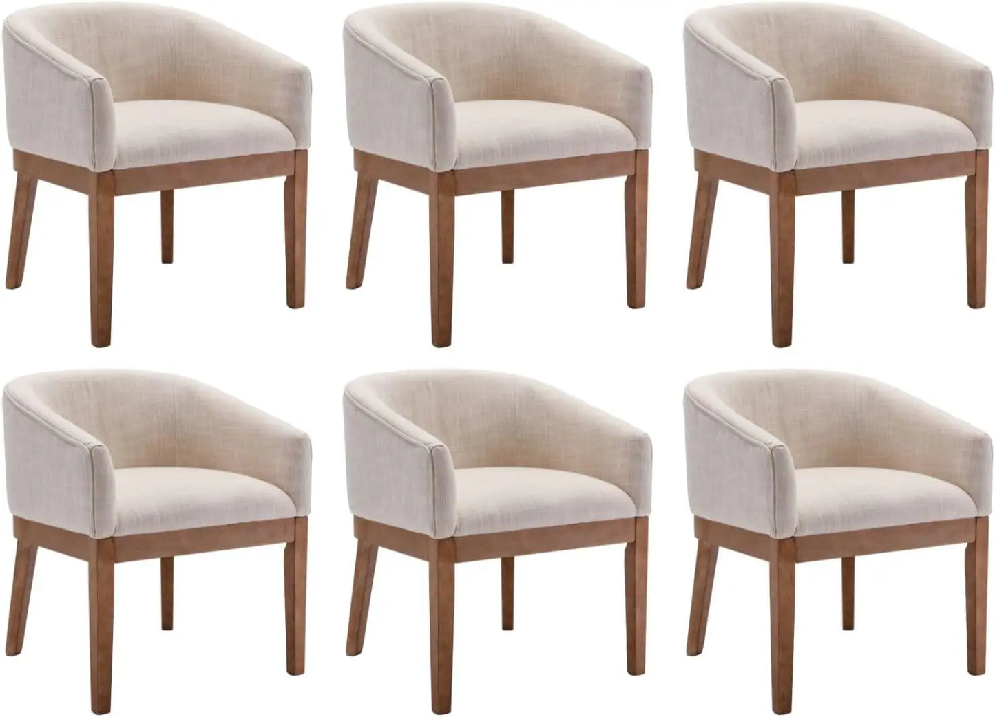 Set of 6-Solid Wood Beige Linen Dining Chairs