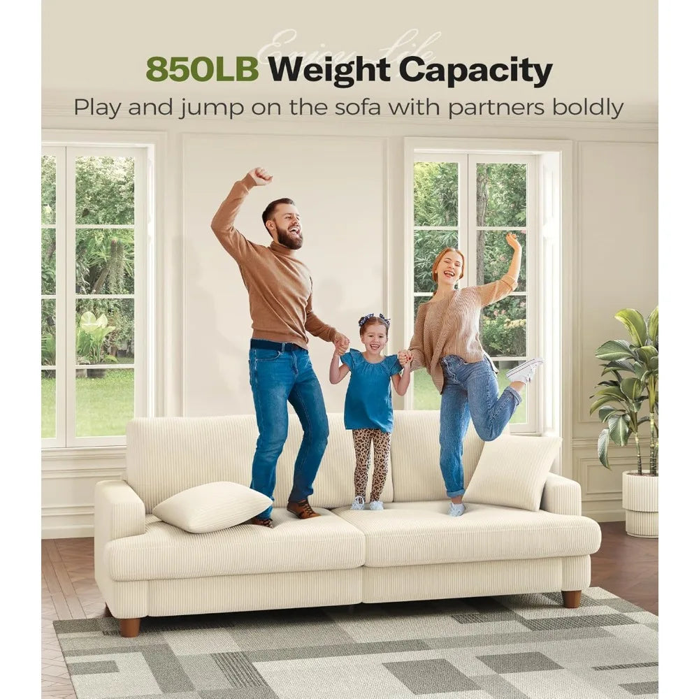 Beige White Corduroy Sofa