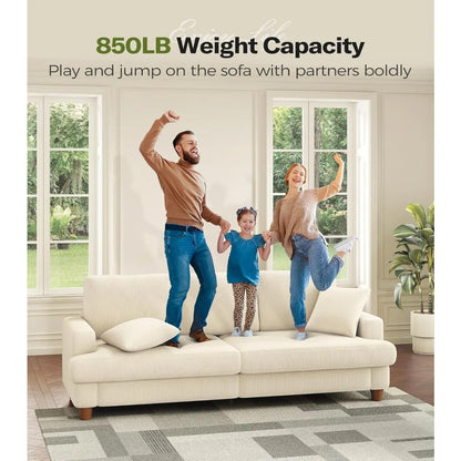 Beige White Corduroy Sofa
