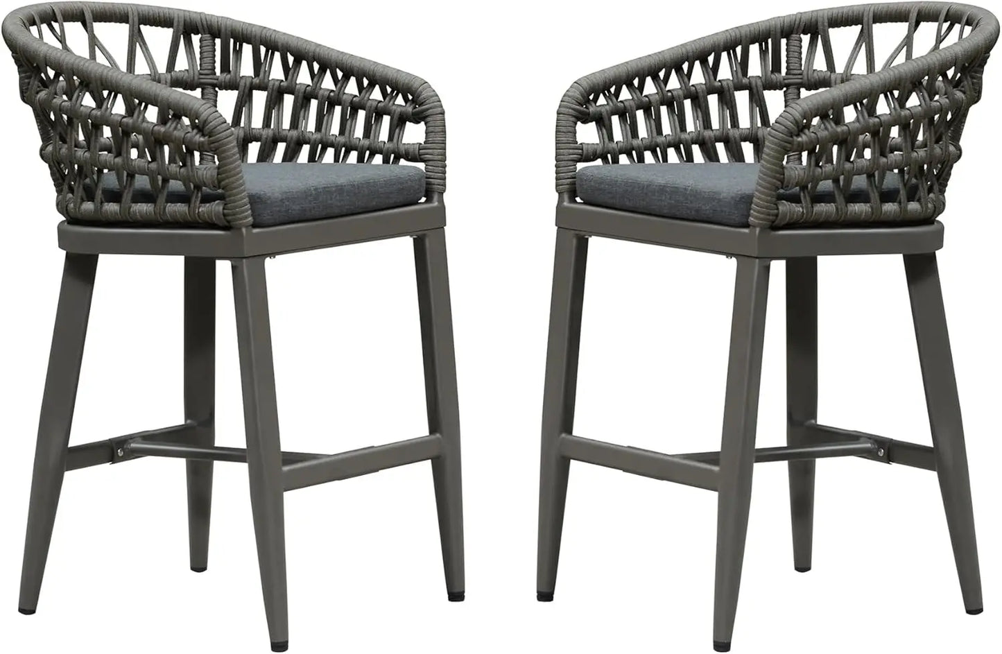 Set of 2-Outdoor Rattan 24" Counter Height Bar Stools