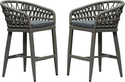 Set of 2-Outdoor Rattan 24" Counter Height Bar Stools