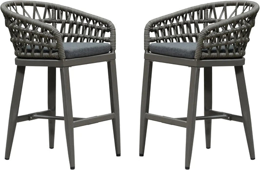 Set of 2-Outdoor Rattan 24" Counter Height Bar Stools