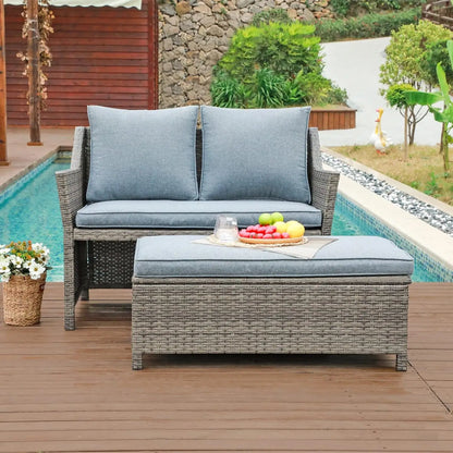 2-Piece Patio Wicker Loveseat and Coffee Table Set